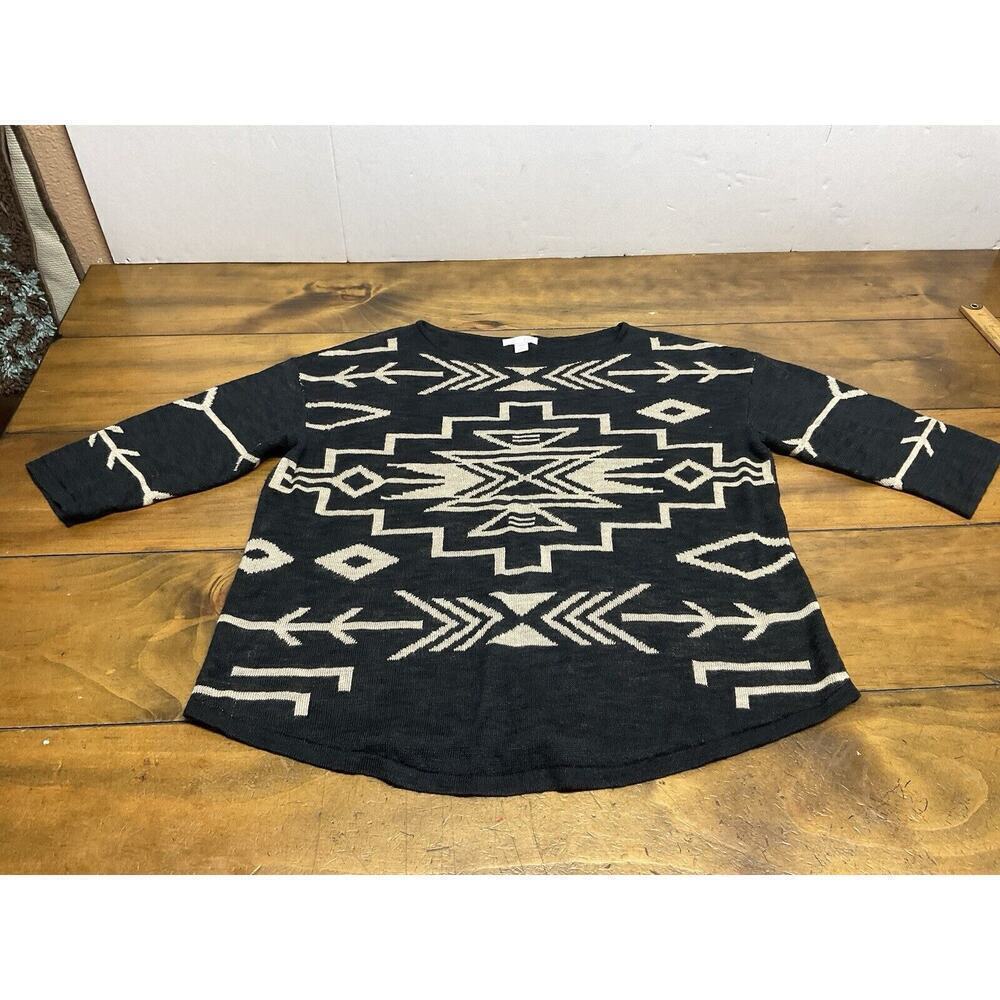 J Jill Linen Tribal Print Blouse Shirt Size Small Petite